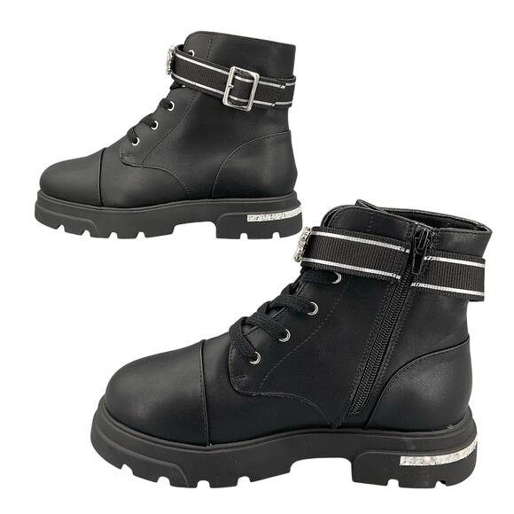 NEW Jessica Simpson Girls Rosa Brooch Embellished Ankle Boots Black Size 4 - Picture 2 of 10